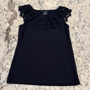 Talbots Navy Eyelet Ruffle Blouse